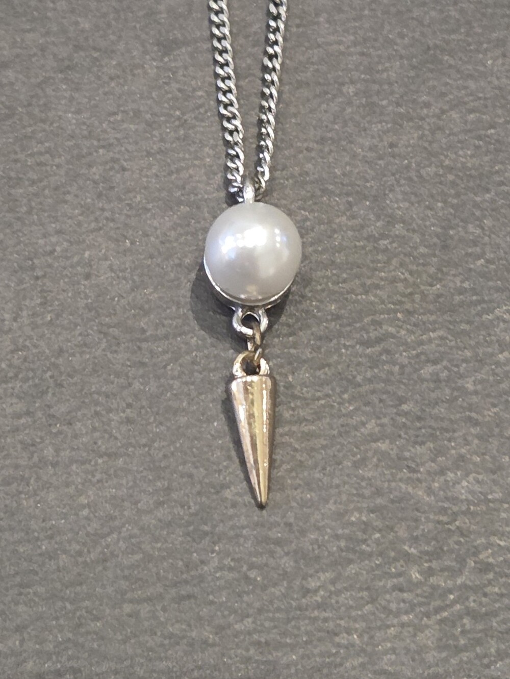 Silver Pearl & Spike Pendant Necklace - White Pearl